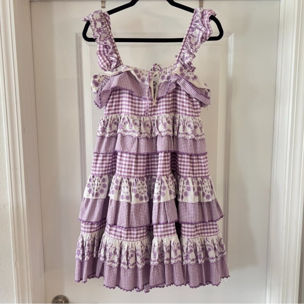 Innika Choo Iva Guudtais mini ruffle drill dress in lilac gingham - Picture 2 of 6